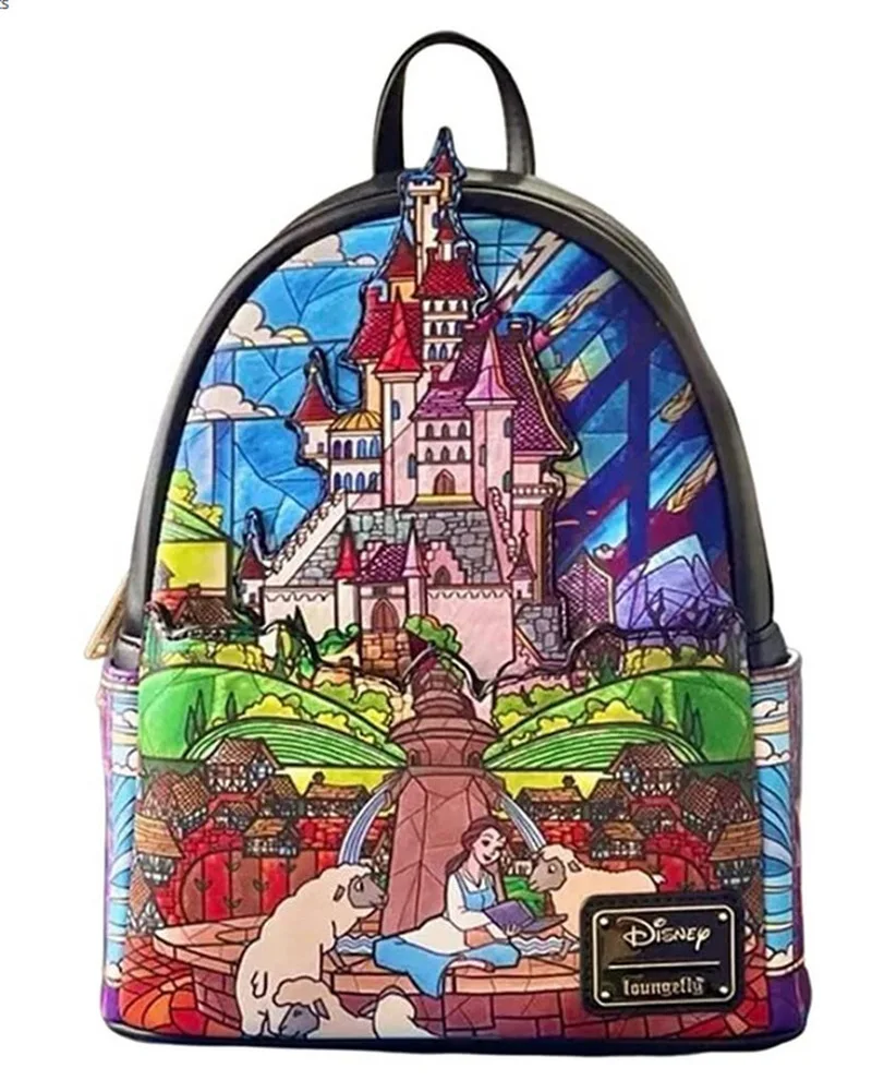 New Hot Disney Loungefly Co-branded Beauty And Beast Belle Princess Backpack Enchanted Satchel Girl Bag Children's Casual Bag