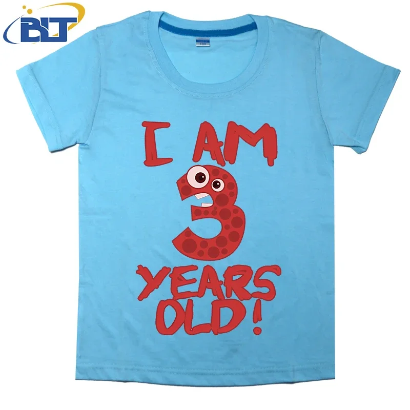 I'm 3 Years Old! Cute Monster Gift for Birthday kidsT-shirt summer children's cotton short sleeves