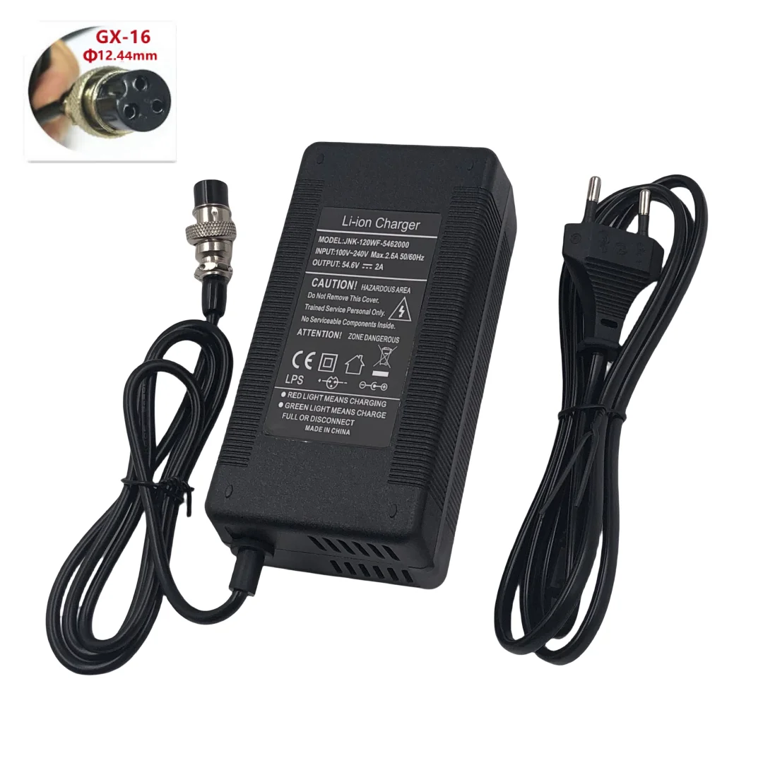 شاحن بطارية ليثيوم 54.6 فولت 2 أمبير 48 فولت 13 ثانية شاحن Kugoo G1 شاحن بطارية ليثيوم أيون عالي الجودة مع مدخل مروحة 100-240 فولت