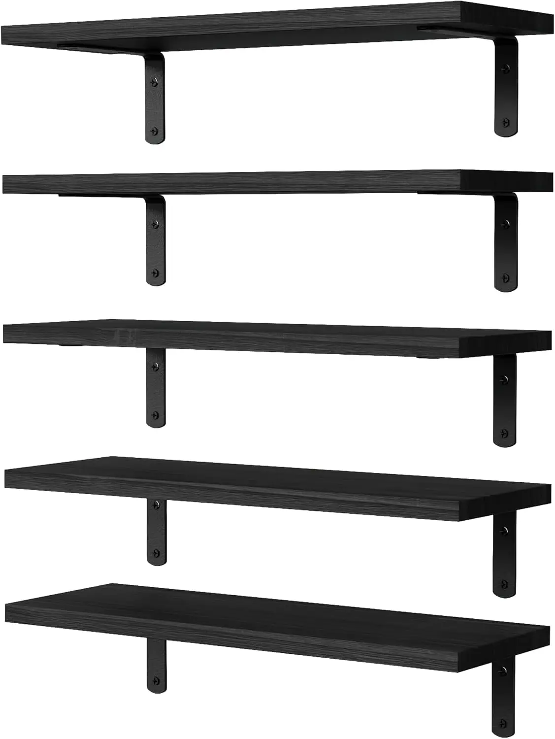 

Набор из 5 плавающих настенных полок из массива дерева для декора спальни, ванной и гостиной - черный