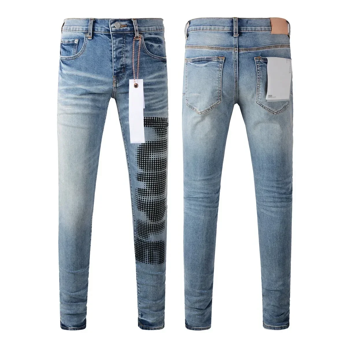 Top quality Purples jeans Men with High street blue print letters Fashion brands Repair Low Rise Skinny Denim pants 28-40 size