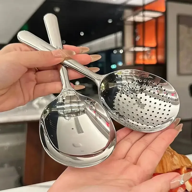 Stainless Steel Ladles for Serving Soup Rice Serving Spoon Drain Hole Heat Insulated Handle Kitchen Utensils for Daily Use