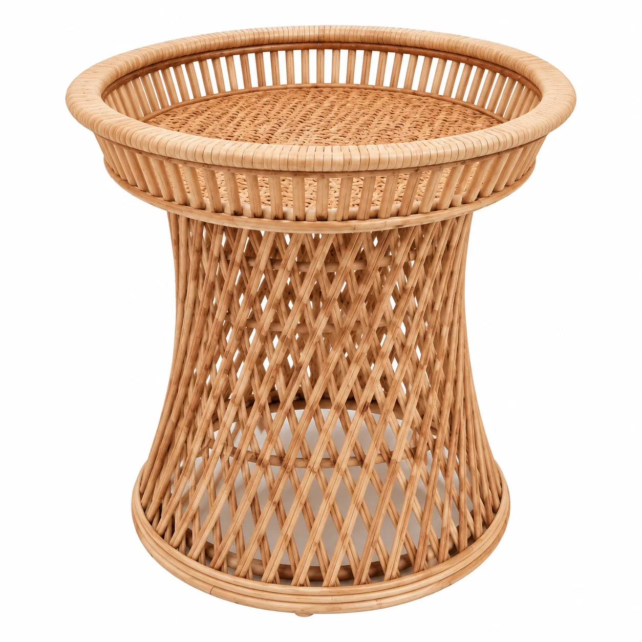 Handwoven Rattan Side Table Natural Wicker Accent Table Boho Round End Table Bedside Nightstand Plant Stand Home Decor