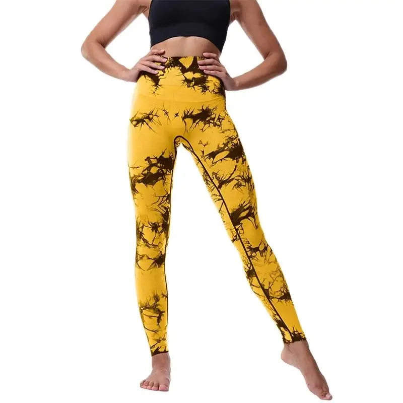 New Arrival Tie-dye Cross-border Sports Tight Peach Hip Lift High Waist Abdominal Yoga Fitness Pants for Women