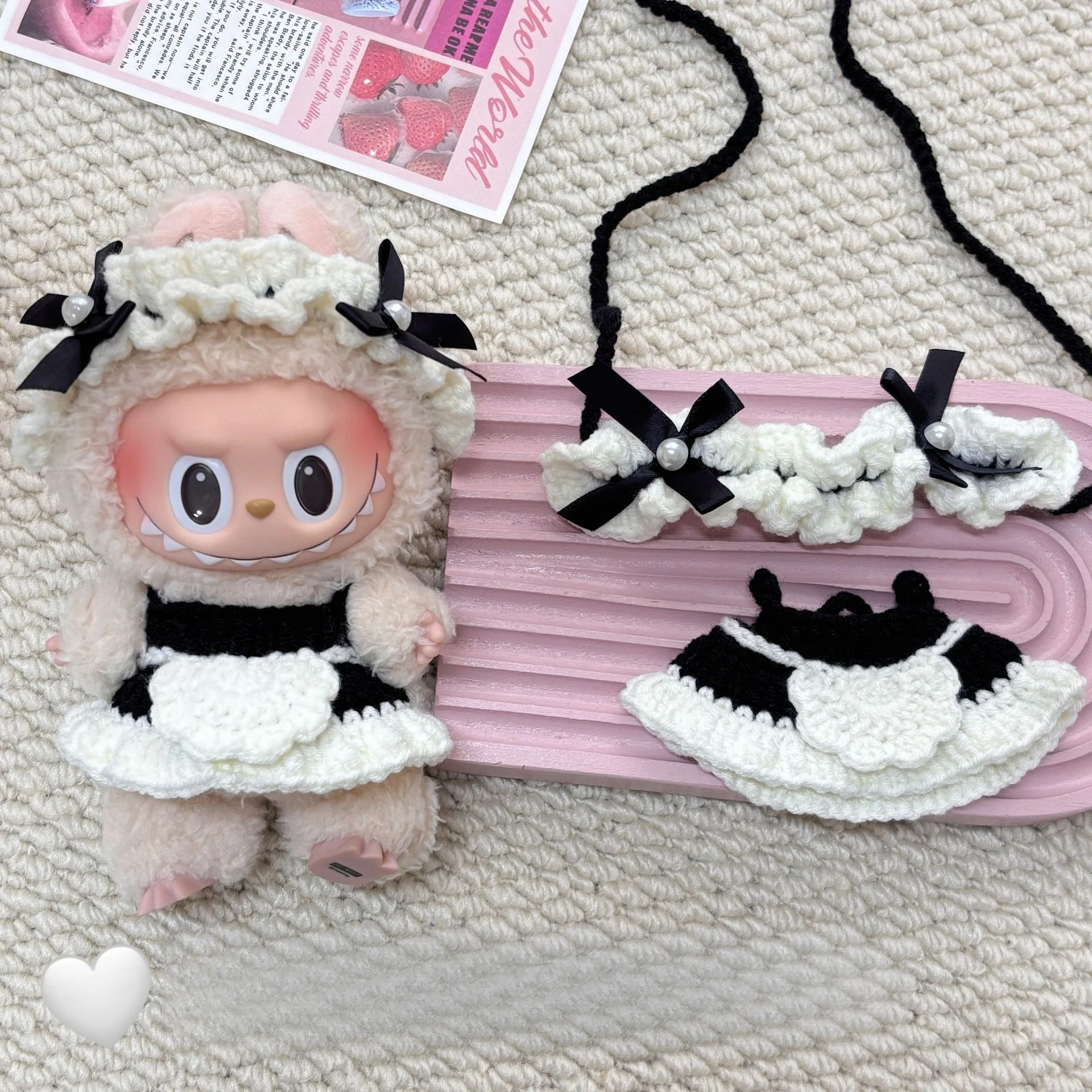 

2025 New Hot Selling Knitted Maid Set Suitable for 17cm Cute Doll Clothes Doll Pendant Clothes Decoration