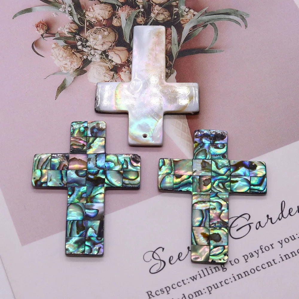 

1PC Fashion Natural Shell Pendant Cross Shape Single Sided Abalone Shell Charm for Jewelry Making DIY Bracelet Necklace Handmade