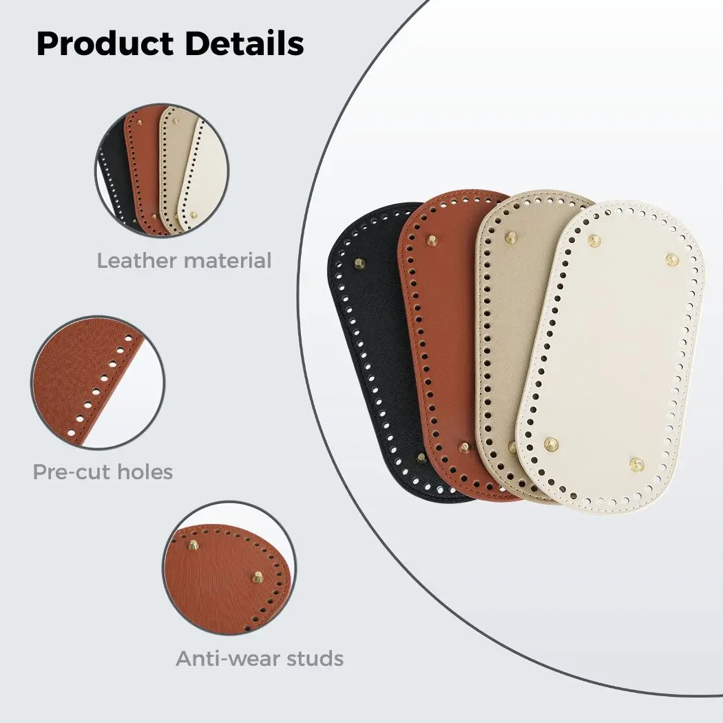 4Pcs PU Leather Bag Bottom Shaper Crochet Bag Pad With Holes Knitting Bag Oval Nail Bottom Shaper 9.84*4.72 For Handbag Shoulder