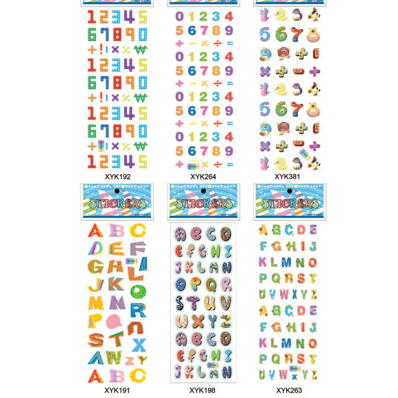6pcs Number Alphabet Reward Stickers for Students Cartoon Bubble Stickers Scrapbook DIY Decorative Stickers