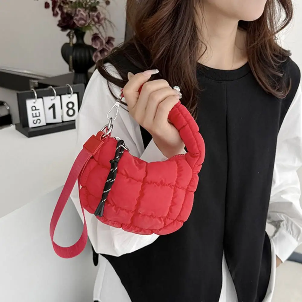 우아한 솔리드 컬러 클라우드 플리츠 동전 지갑 퀼트 미니 핸드백 작은 지갑 한국 스타일 가방 펜던트 소녀/여성용