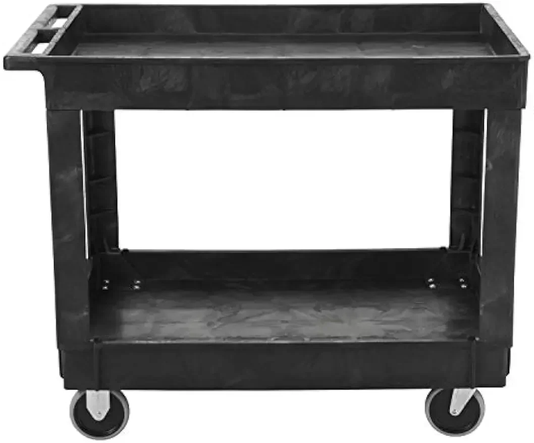 Rubbermaid Commercial Products 2-Shelf Utility/Service Cart, Medium, Lipped Shelves, Standard Handle