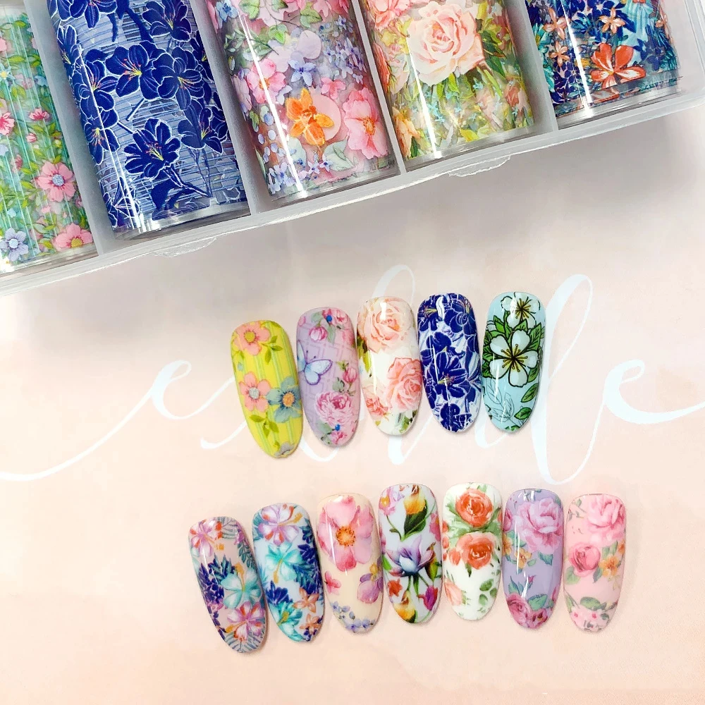 10 Rolls Flower Angel Nail Foils Transfer Paper Stickers Bohemia Sliders Adhesive Wraps DIY Marble Decal Nail Art Decorations
