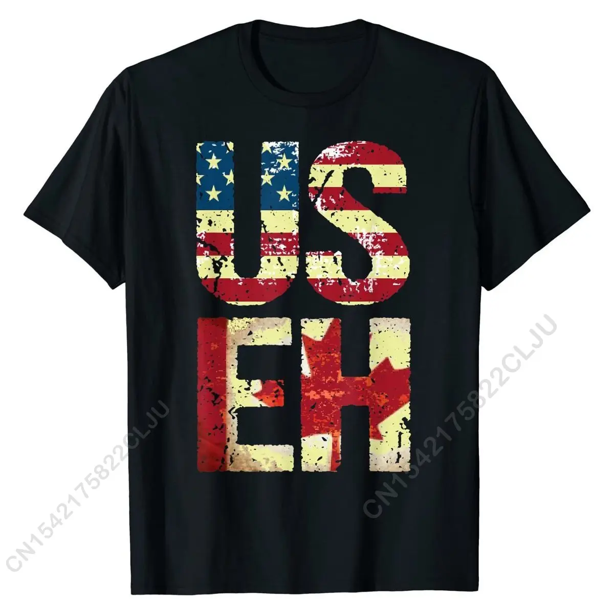 US EH America Canada Flag Funny American Canadian T-Shirt Faddish Mens Tees Unique T Shirts Cotton Normal