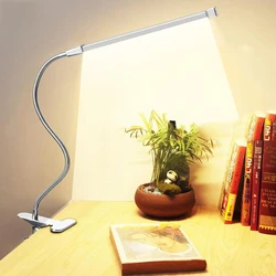 Lampe de table LED pour chevet et lit, pince pliante à 360 °, support d'étude, réglable Lam138, USB 62, protection des yeux, lampe de bureau pour chambre à coucher