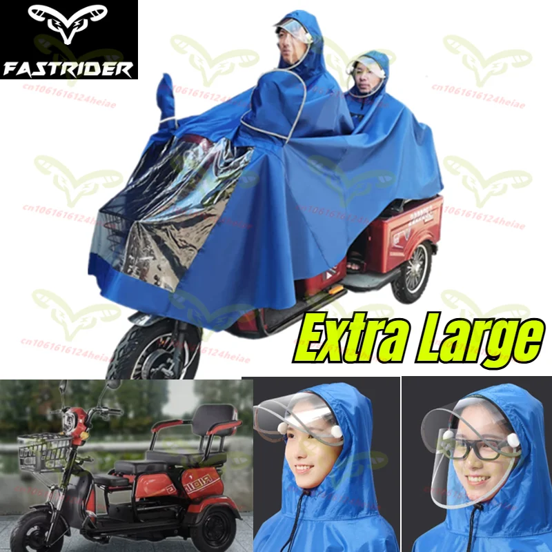 

Large Size Thickened Double Person Tricycle Motorcycle Raincoat Adult Elderly Scooter Extra Large with Face Shield Rainwear