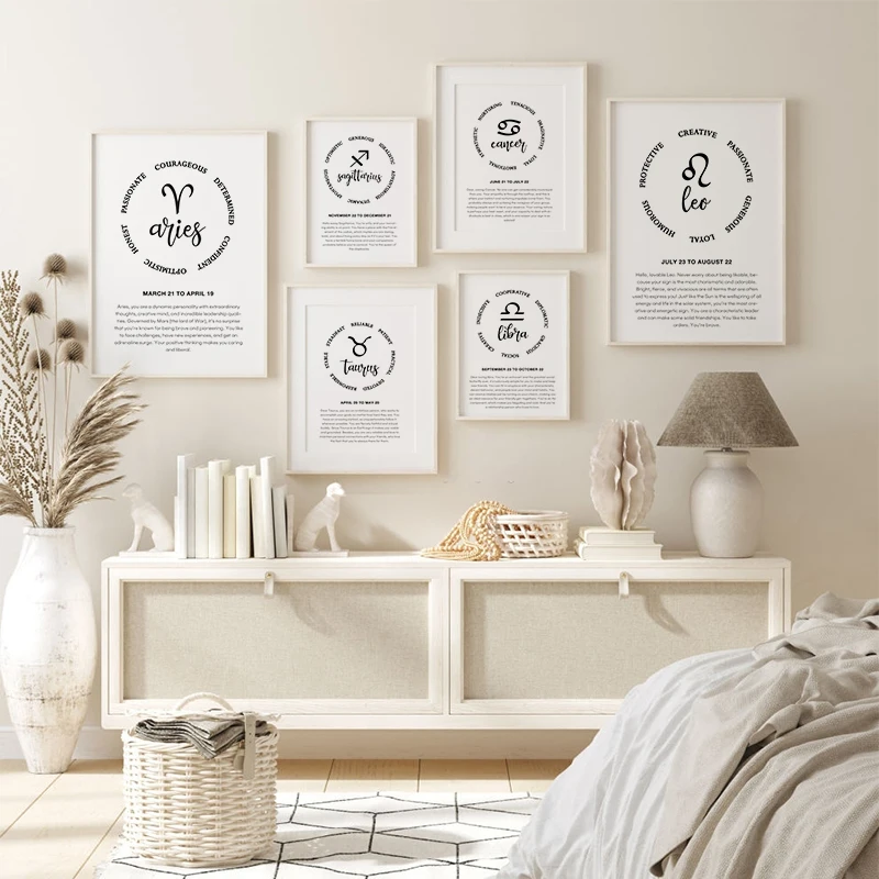 Nordic Black White Zodiac Constellations Charm Traits Inspirational Canvas Art Prints Wall Paintings Posters Pictures Home Decor