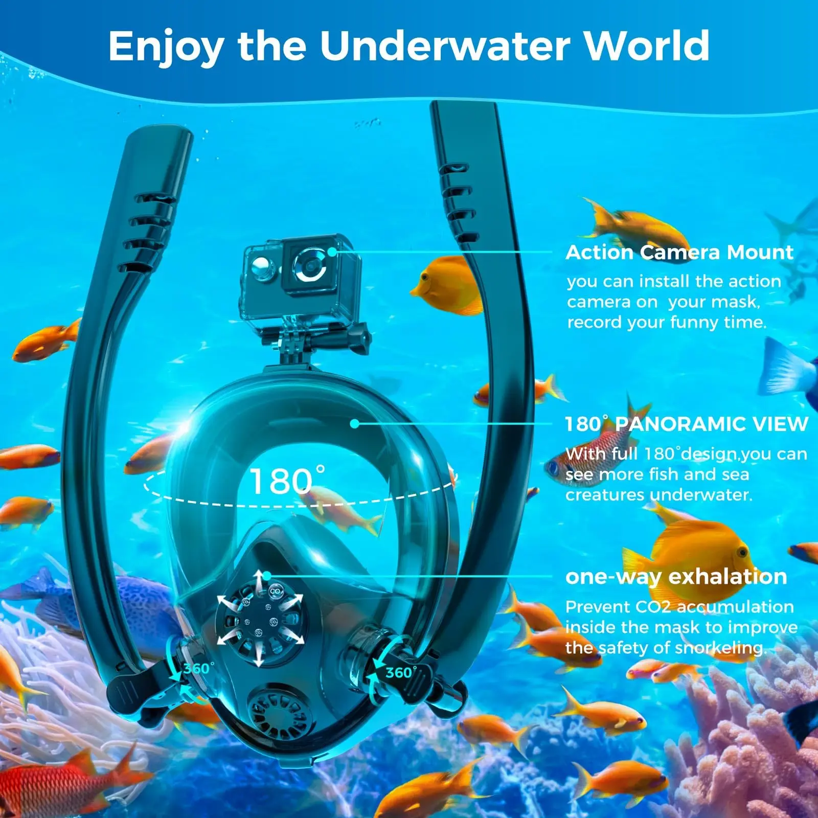 SMACO full face snorkeling mask for adults and children, diving mask with detachable camera holder, snorkeling mask 180 ° panora