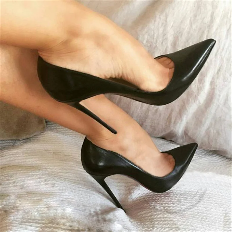 Classic Matte Black 12cm High Heels Shoes Woman Pumps Side Empty Pointed Toe Stilettos Sexy Wedding Shoes QKOU002 ROVICIYA