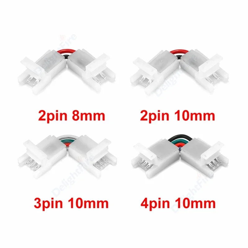 Right Angle 2/3/4 Pin LED Connector 8mm 10mm L-Shape Adjustable 90 Degree Corner Connector For 3528 5050 SMD RGB LED Strip Light