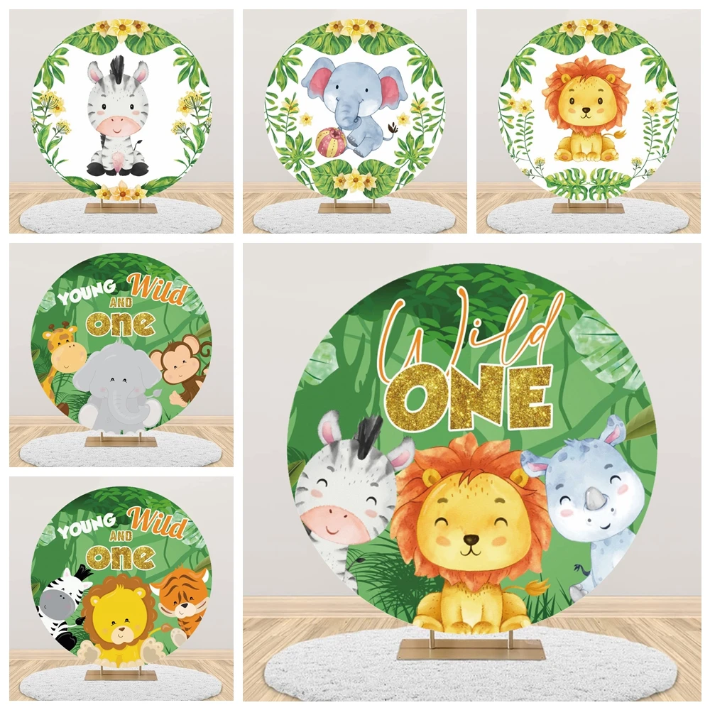 

Wild One Baby Shower Round Photography Cover Jungle Safari Baby 1st Birthday Decoration Customized Circle Background Photo Props