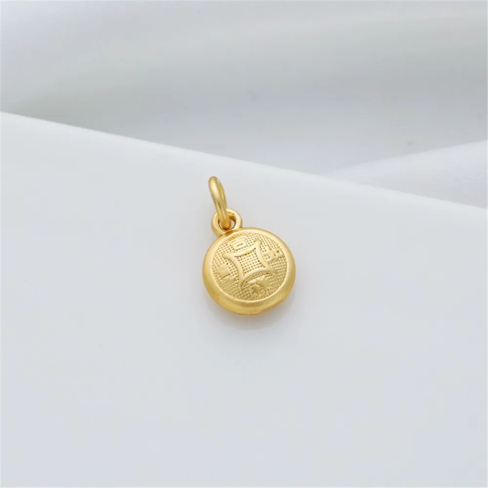 18k Gold Spray Sand Gold Matte Retro Coin 10mm Pendant Bracelet Necklace DIY Earrings Jewelry Accessories