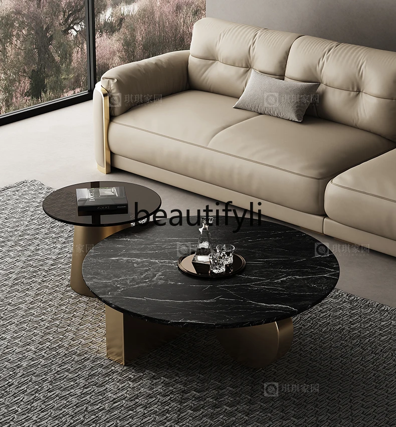 

High-end Light Luxury Modern Minimalist Living Room Small Marble Glass Prototype Coffee Table