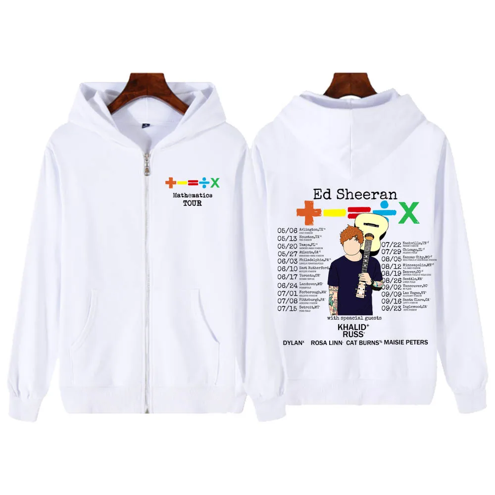 Kpop Ed Sheeran jaket ritsleting Ed Sheeran matematika Tour 2024 Zip Up Hoodie Sweatshirt lengan panjang mantel Hadiah