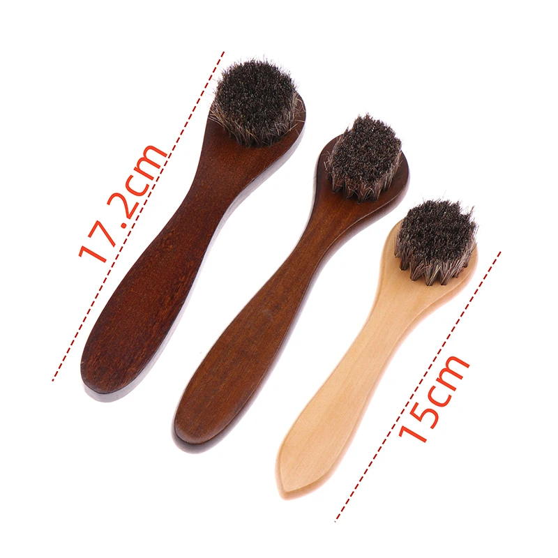 1PCS Shoe Boot Polish Shine Cleaning Durable Shoe Brush Long Wood Handle Bristle Horse Hair Brush Dust Removal