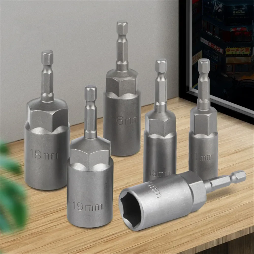 5.5-19mm Impact Socket Adapter 80mm Length Deepen Power Nut Driver Drill Bit Set for Power Tools 6.35Mm Hex Shank Quick Adapter