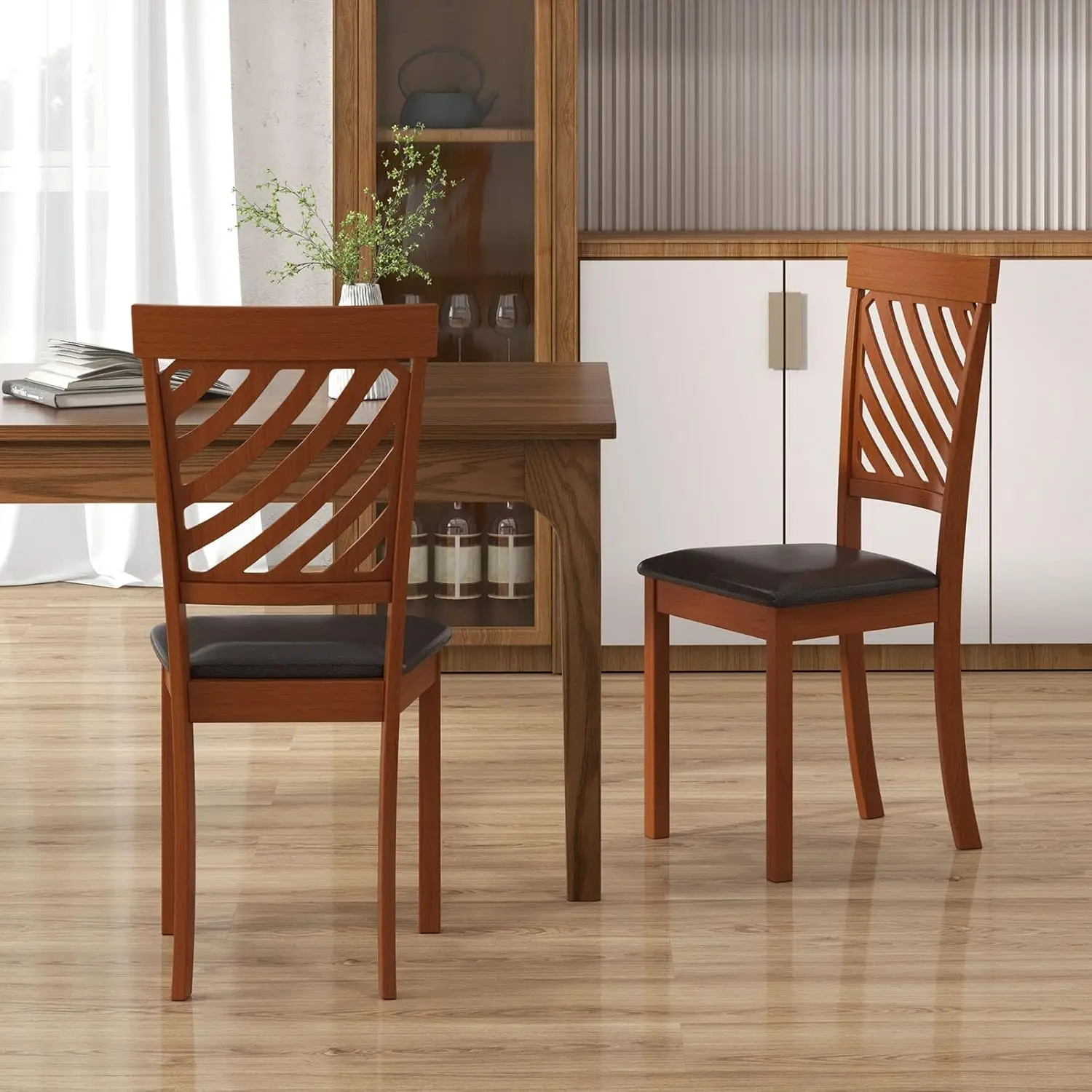 Giantex Dining Chairs Set of 2, Faux Leather Upholstered Kitchen Chairs w/Rubber Wood Legs & Ergonomic Back