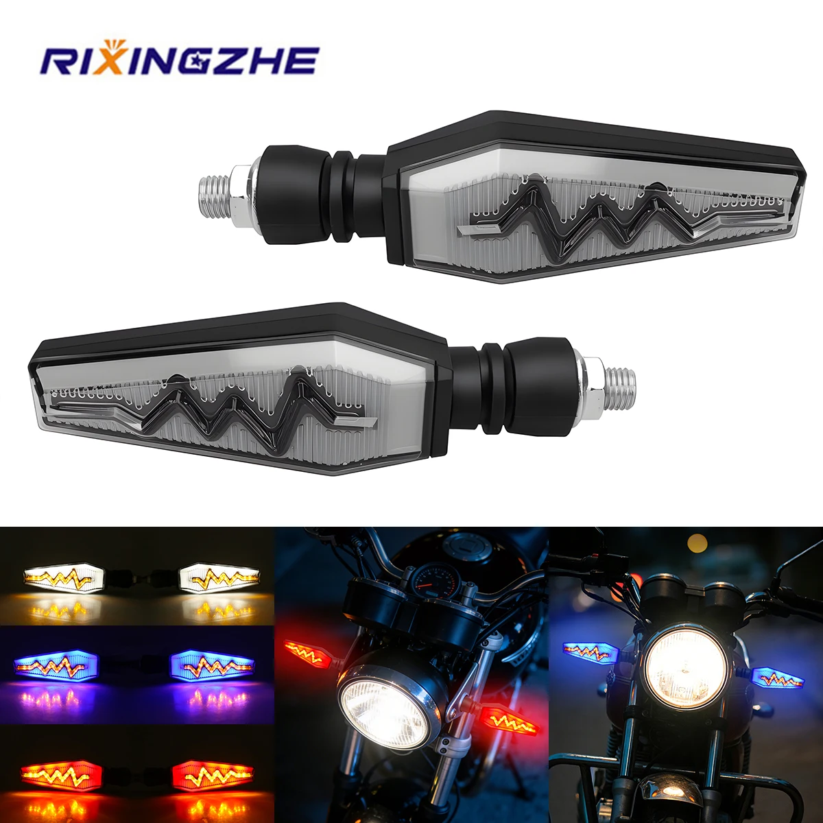 

Motorcycle LED Turn Signals Lightning Shape Flowing Water Blinker Lights High Brightness Waterproof Indicator Light Universal