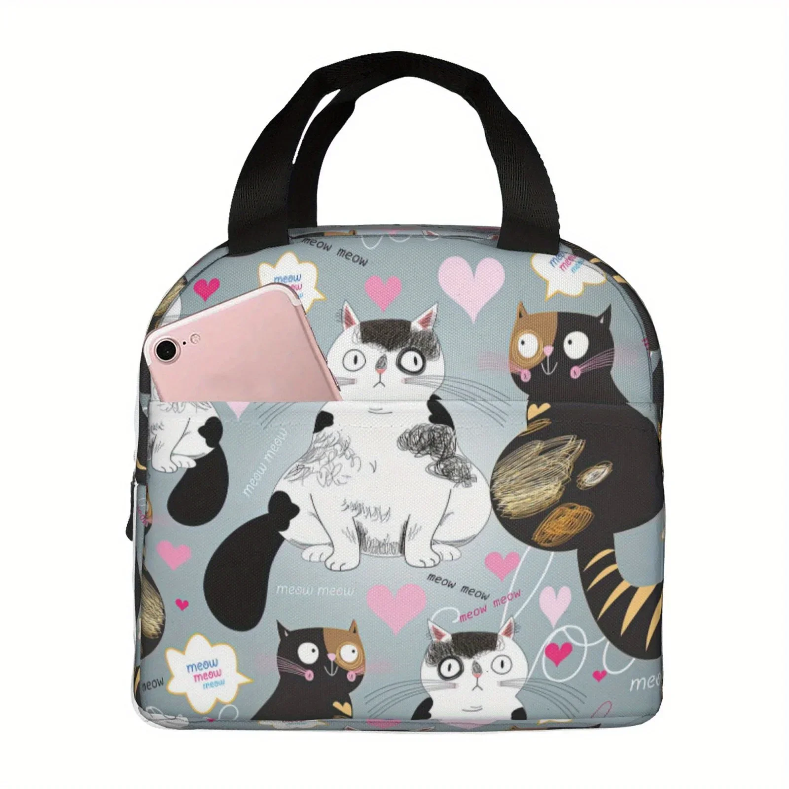 

Cute Cat-Themed Insulated Lunch Bag for Women & Men - Reusable, Leak-Proof Cooler Tote with Playful Kitten Designs