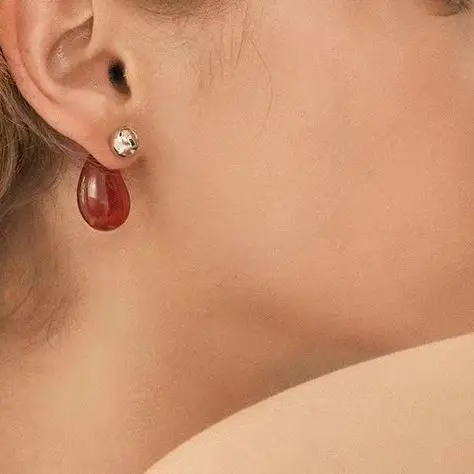 

Jenny&dave Water Droplet Shaped Red And White Agate Minimalist Earrings Jewelry Earrings Women's Earrings Ear Cuffs