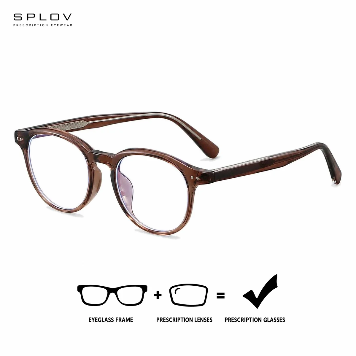 SPLOV Retro Square Metal Prescription Glasses Women Anti Blue Ray Photochromic Tinted Full Rim Optical Eyewear Round PC Sunwear