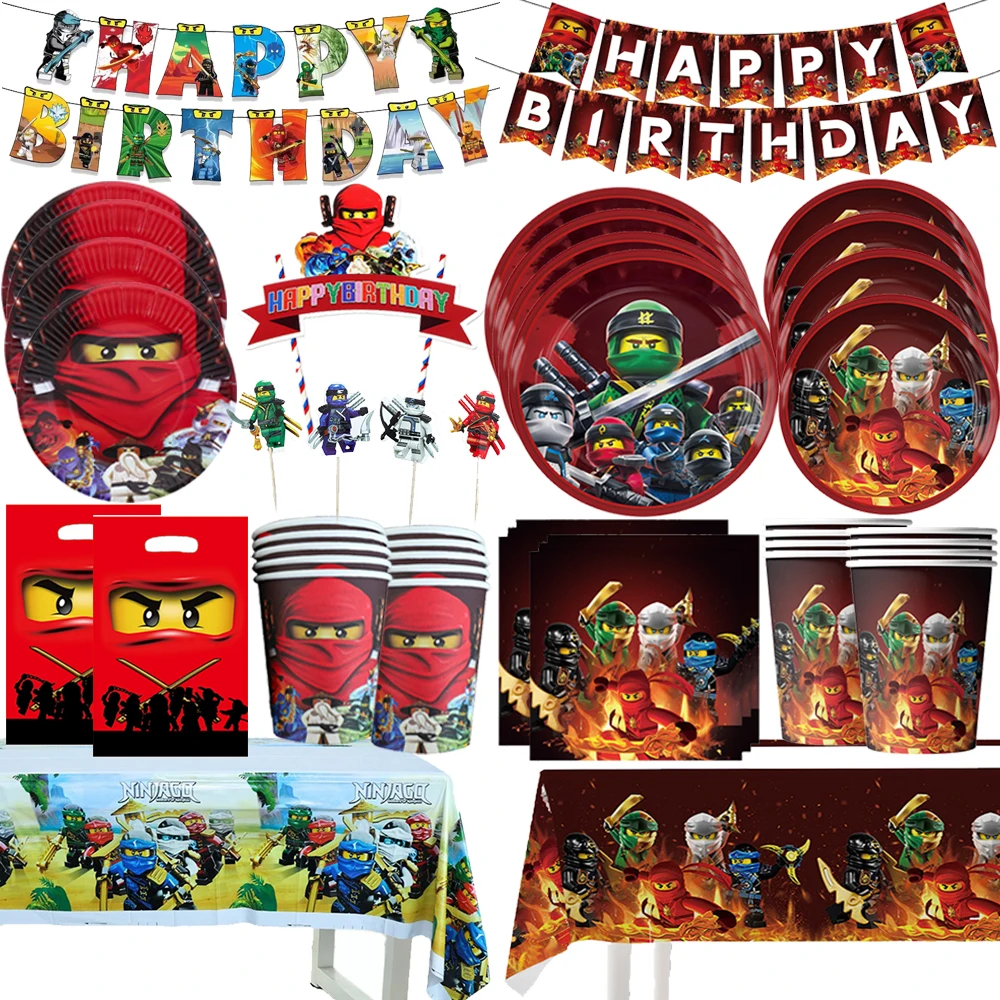 Image of Cartoon Ninja Themen-Geburtstagsparty-Dekorationen Niedliche Ballons Teller Banner Geschirrset für Babyparty-Geschenke Kindergeschenke