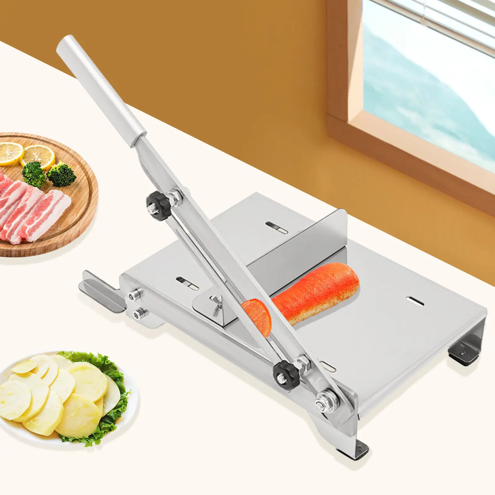 

Stainless Steel Manual Meat Slicer Slicing Machine Frozen Meat Beef Bones Cutter