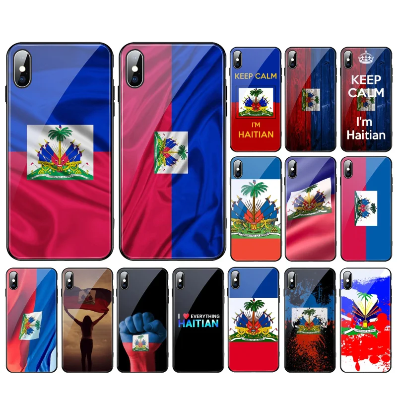 Haiti Flag Glass phone case For iphone 15 14 13 Pro Max 12 11 Pro Max XS Mobile Phone Case Funda