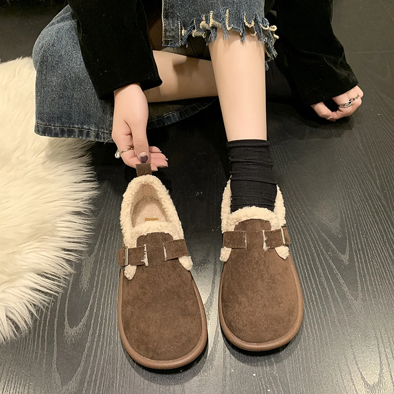 CRLAYDK 2024 Winter New in Women\'s Slip On Shoes Warm Plush Fur Lined Indoor & Outdoor Moccasin Flats Comfort Loafers Mules