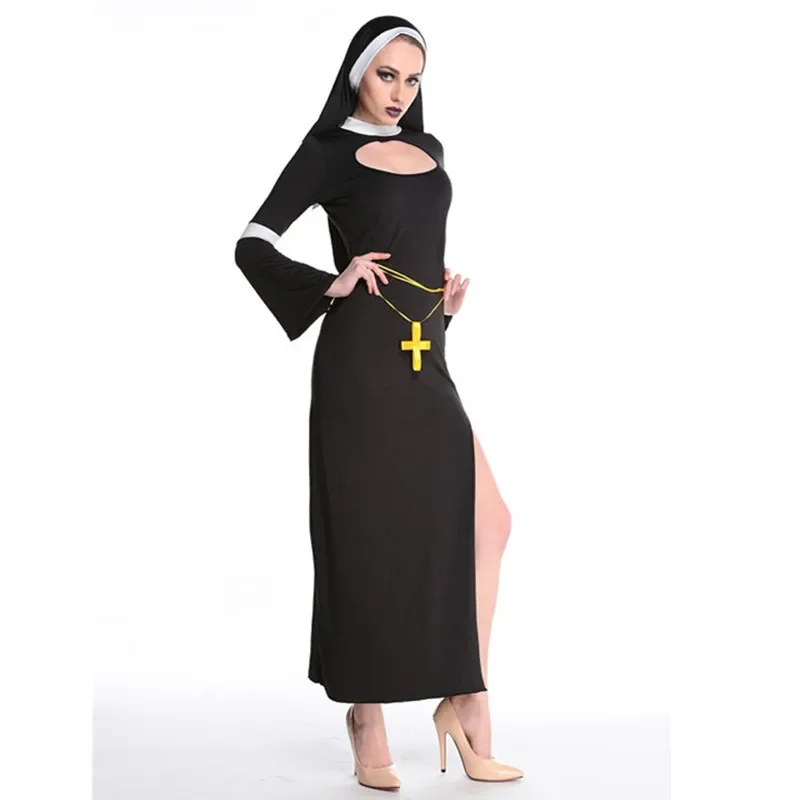 Retro heiß sexy Halloween Karneval Cosplay Missionar Kostüm erwachsene Frauen sexy religiöse Schwester Priester Nonne Kostüm lange Roben