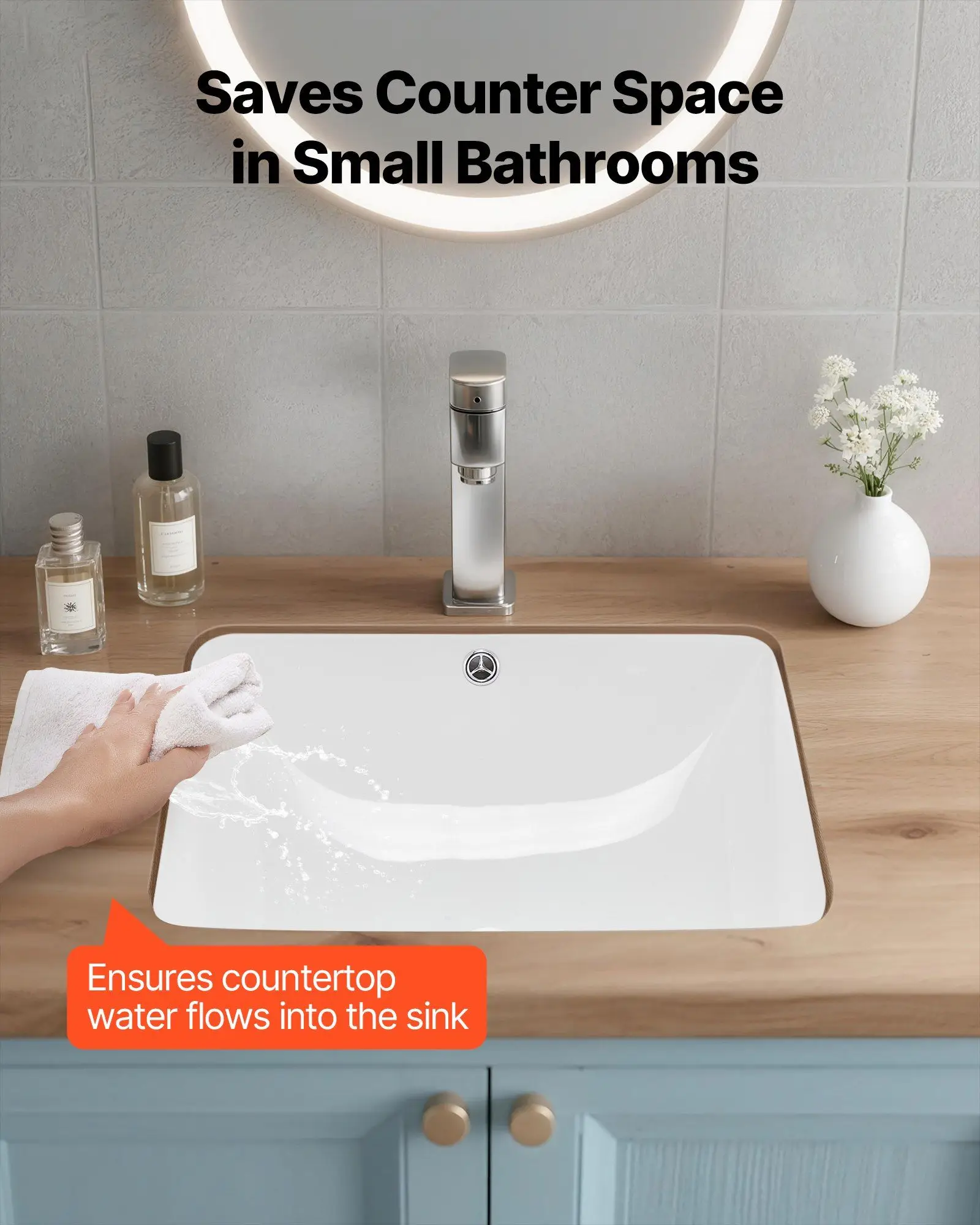 

Undermount Bathroom Sink, 20.28 x 15.16 Inch Rectangular White Ceramic Vessel Sink with Overflow Hole, Under Counter Drop in