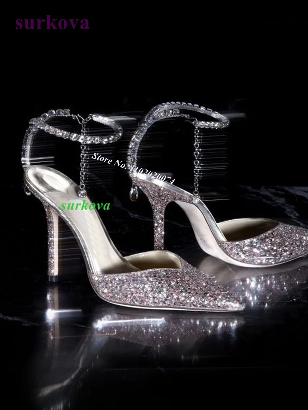 Crystal Stiletto Heels Pumps 2024 New Sequin Cloth Pointed Toe Bling Pendant Women Pumps Sexy Solid Elegant Party Wedding Shoes