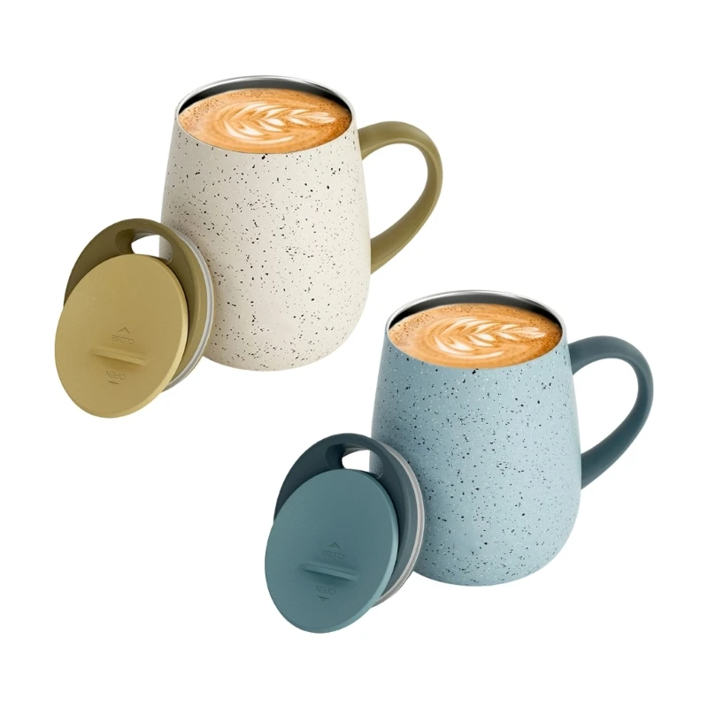Insulated coffee cup with sliding lid and side handle, metal desk drink cup for home office tea and coffee breaks 37JD