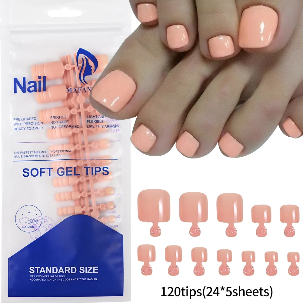 120pcs/bag Lavender Purple Press On Toenails Glossy Solid Color Short Square Toe Nail 24pcs*5sheets Full Cover Fake Toe Nails #R