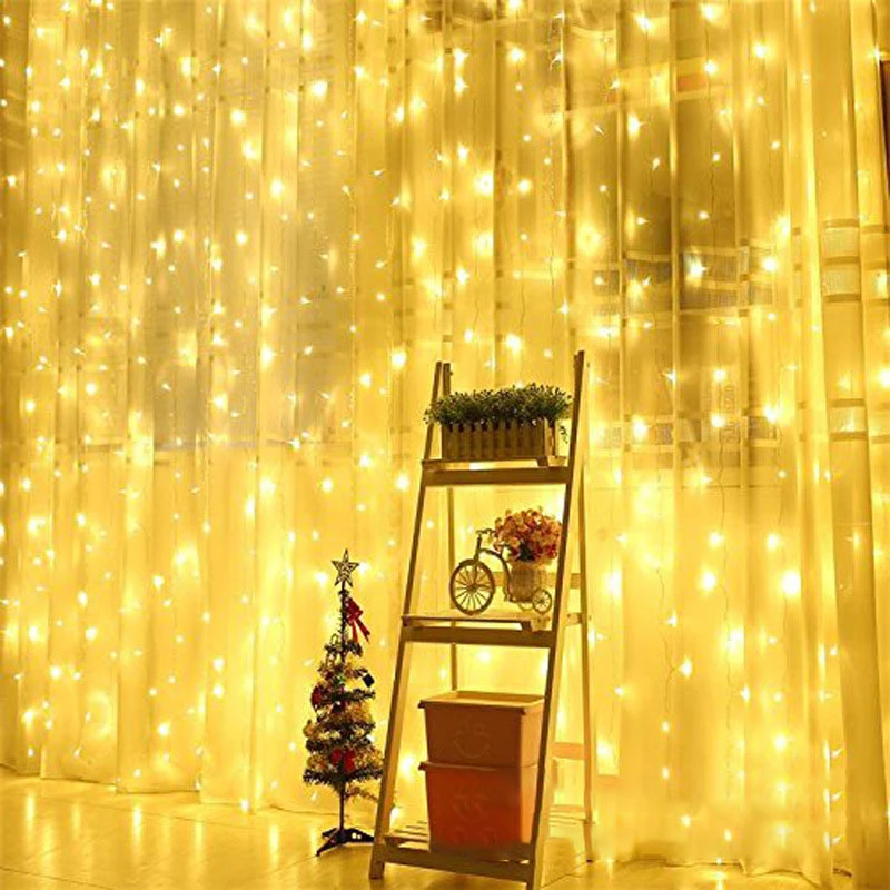 

LED Garland Curtain Lights 8 Modes USB Remote Control Fairy Lights String Wedding 2025 Christmas Decor for Home Bedroom New Year