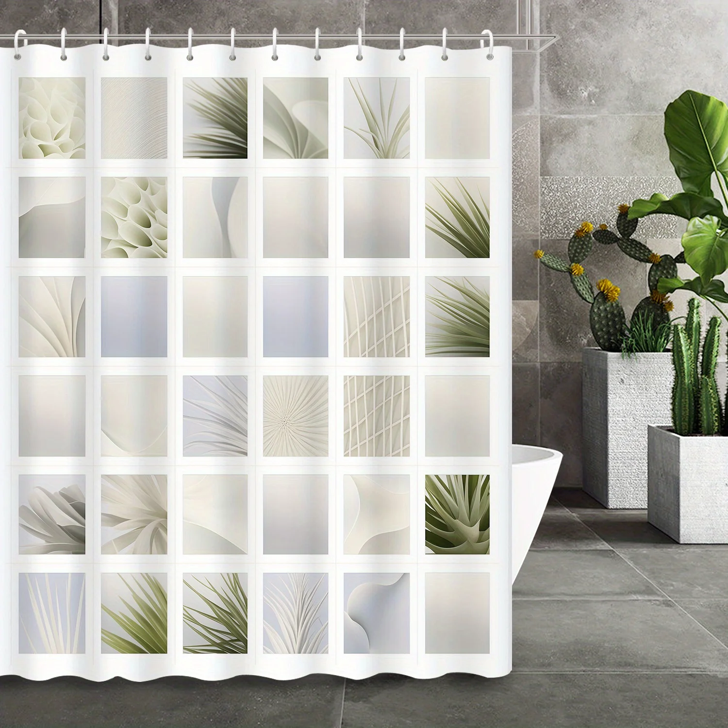 

Абстрактная геометрическая зеленая занавеска для душа с растительным принтом, полиэстер, 12 крючков, можно стирать в машине, всесезонный декор для ванной комнаты