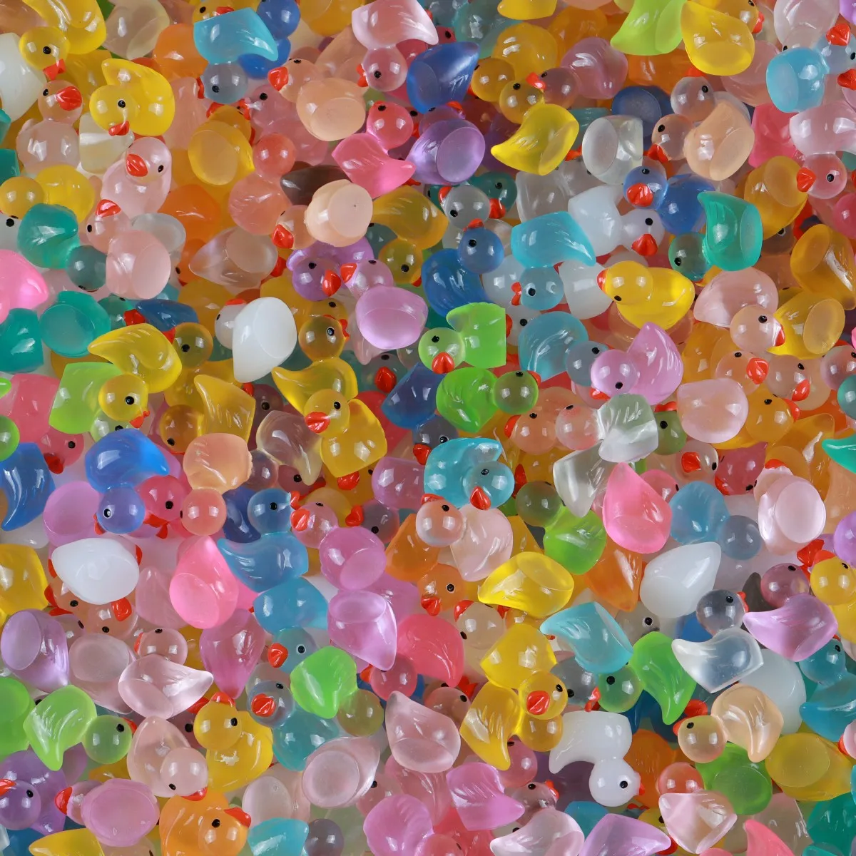 Mini adorno de pato amarillo fluorescente, figuras en miniatura, artesanía de resina pequeña, micropaisaje, decoración para casa de muñecas, 50/100 Uds.