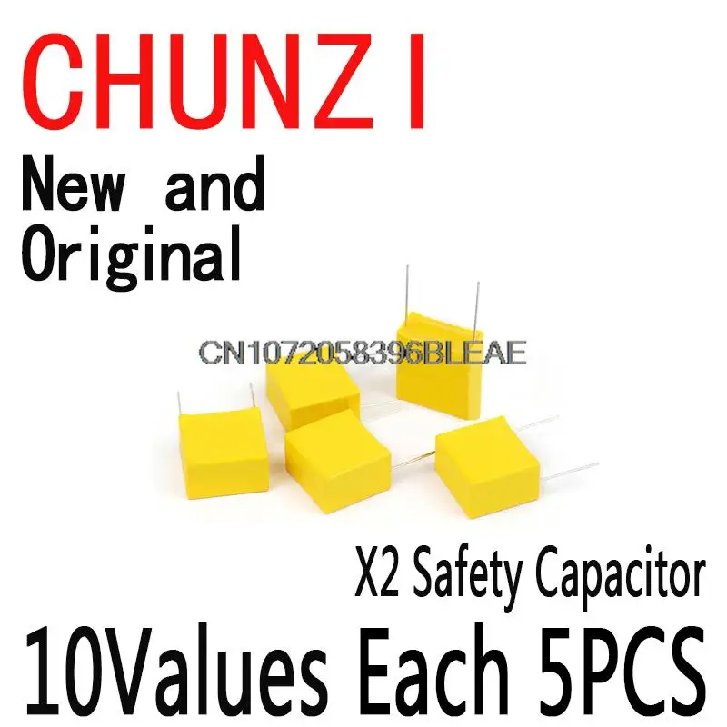 50PCS New and Original 10Values*5PCS X2 Safety Capacitor Package Electronic Component Package 275VAC 102K-105K