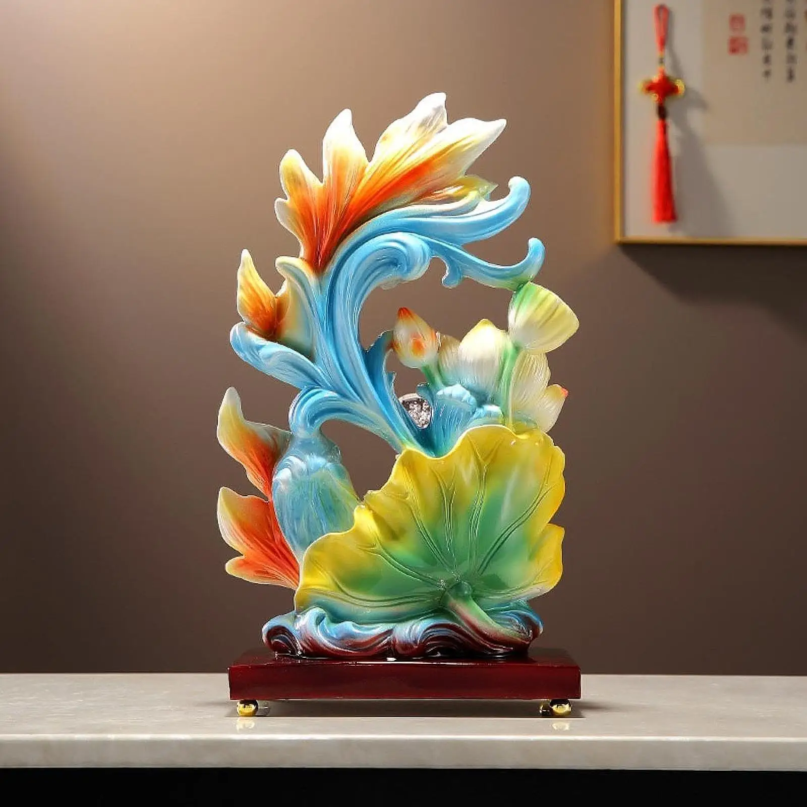 Chinese Feng Shui Fish Statue,Carp Leaping Holiday Carp Decorative,Koi Sculpture,Tabletop Ornament for Home Office Decoration