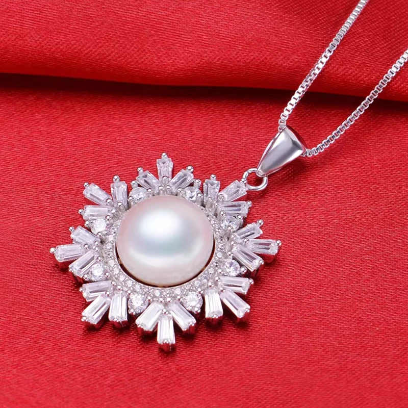 ZHBORUINI Fashion Pearl Necklace Pearl Jewelry Natural Freshwater Pearl Snowflake Pendant 925 Sterling Silver Jewelry For Women