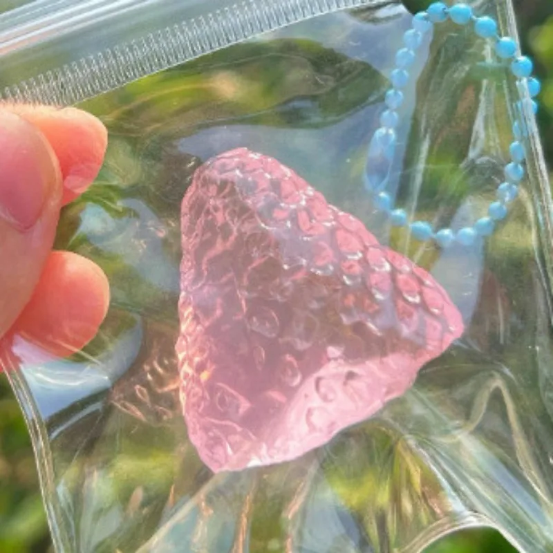 

Translucent Strawberry Squeeze Clear Ice Style Stress Relief Keychain Creative Food Decor Bag Pendant