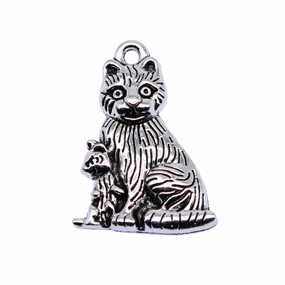 10pcs/lot 21x15mm Cat Charms For Jewelry Making Antique Silver Color 0.83x0.59inch